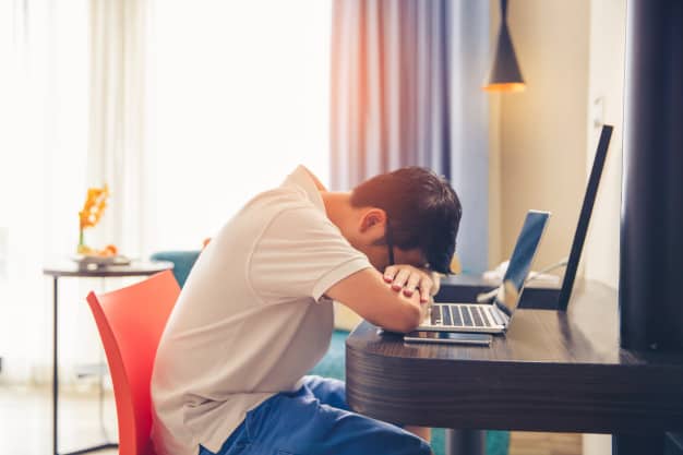 casual man sitting computer feel depress or tired 36984 238